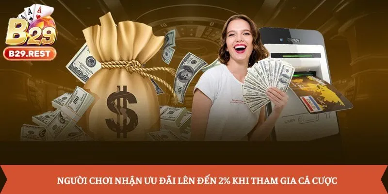 Người chơi nhận ưu đãi lên đến 2% khi tham gia cá cược
